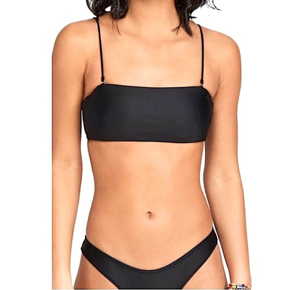 Madewell Second Wave Spaghetti Straps Black Bandeau Bikini Top • NWT